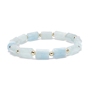 Natural Aquamarine Column Beaded Stretch Bracelet, Gemstone Jewelry for Women, Inner Diameter: 2-1/8 inch(5.4cm)