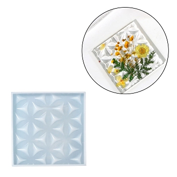 DIY Life of Flower Textured Cup Mat Silicone Molds, Resin Casting Coaster Molds, For UV Resin, Epoxy Resin Craft Making, Square, 98x98x9.5mm