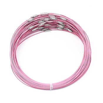 Stainless Steel Wire Necklace Cord DIY Jewelry Making, with Brass Screw Clasp, Pink, 17.5 inchx1mm, Diameter: 14.5cm