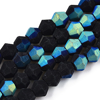 Imitate Austrian Crystal Bicone Frosted Glass Beads Strands, Grade AA, Faceted, Bicone, Black, 3.5~3.8x3mm, Hole: 0.8mm, about 113~115pcs/strand, 14.17~14.37 inch(36~36.5cm)