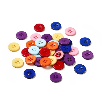 Resin Buttons, Dyed, Flat Round, Mixed Color, 15x2.5mm