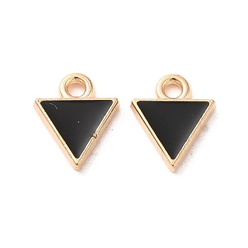 Alloy Enamel Pendants, Light Gold, Triangle Charm, Black, 10x8x1.5mm, Hole: 1.4mm