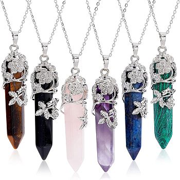 DIY 6 Colors Natural & Synthetic Gemstone Pendant Necklace Making Kits, Including Bullets Pendant and 6Pcs 304 Stainless Steel Cable Chain Necklaces, 19.7 inch(50cm)x1.5mm