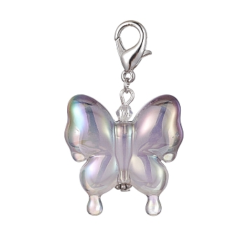 Acrylic Butterfly Pendant Decorations, with Zinc Alloy Lobster Claw Clasps, Gray, 58mm