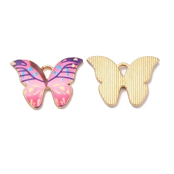 Alloy Enamel Pendants, Long-Lasting Plated, Cadmium Free & Nickel Free & Lead Free, Golden, Butterfly Charm, Pearl Pink, 15.5x21.5x1.6mm, Hole: 3.5X2mm