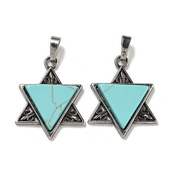 Synthetic Turquoise Pendants, Star of David Charms, with Antique Silver Tone Alloy Findings, Cadmium Free & Lead Free, 29x23.5x5mm, Hole: 7x5mm