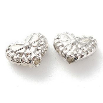 Rack Plating Alloy Beads, Lead Free & Cadmium Free, Long-Lasting Plated, Heart, Platinum, 7x8.5x4mm, Hole: 1.2mm
