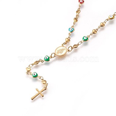 304 Stainless Steel Rosary Bead Necklaces(NJEW-E133-04G)-2