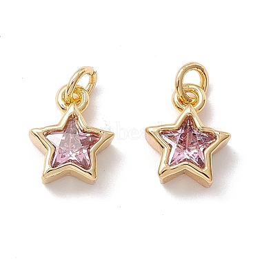 Real 18K Gold Plated Plum Star Brass+Cubic Zirconia Charms
