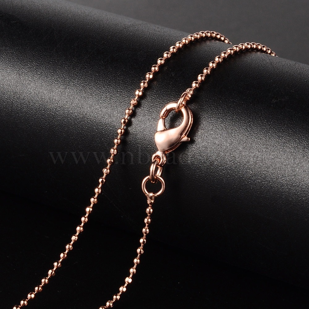 BrassNecklaces,BallChain,Faceted,withLobsterClasp,RoseGold,18.11inch(46cm),1.2mm