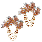 2Pcs Handicraft Flower Beading Cloth Patches, with Glass, Costume Accessories, Sewing Craft Decoration, Navajo White, 170x143x18mm(PATC-FG0003-09)