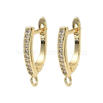 Brass Micro Pave Clear Cubic Zirconia Hoop Earring Findings, Latch Back with Loop, Long-Lasting Plated, Rack Plating, Lead Free & Cadmium Free, Real 18K Gold Plated, 21x12x3mm, Hole: 2.5mm, Pin: 0.8mm(KK-H256-18G)