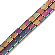 Electroplated Non-magnetic Synthetic Hematite Beads Strands, Square, 2-Hole, Rainbow Plated, 5x5x2mm, Hole: 0.8mm, about 74pcs/strand, 15.75 inch(40cm)(G-G089-B02-07)