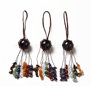 Natural Amethyst Round Pendant Decorations, Chakra Gemstone Chips Nylon Cord Hanging Ornament, 205mm(G-G997-A05)