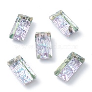Embossed Glass Rhinestone Pendants, Rectangle, Faceted, Vitrail Light, 14x7x4.2mm, Hole: 1.5mm(GLAA-J101-07A-001VL)