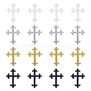 16Pcs 4 Styles Cross Fleury Polyester Embroidery Iron on Applique Patch, Sewing Craft Decoration, Mixed Color, 95~96x70~72x1mm, 4pcs/style(PATC-DC0001-02)