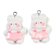 Rabbit Resin Pendants, with Platinum Iron Loops, White, 30.5x20.5x8mm, Hole: 2mm(RESI-U004-02B)