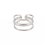 304 Stainless Steel Triple Line Open Cuff Ring for Women, Stainless Steel Color, US Size 6 3/4(17.1mm)(RJEW-S405-171P)