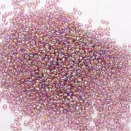 8/0 Round Glass Seed Beads, Grade A, Transparent Colours Rainbow, Rosy Brown, 2.8~3.2mm, Hole: 1.0mm, about 1500pcs/50g(X-SEED-J011-F8-176)