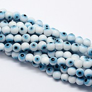 Handmade Evil Eye Lampwork Round Bead Strands, White, 6mm, Hole: 1mm, about 65pcs/strand, 14.17 inch(LAMP-L055-6mm-07)