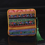 Square Chinese Style Cloth Tassel Bags, with Zipper, for Bracelet, Necklace, Medium Aquamarine, 11.5x11.5cm(PW-WG62144-30)