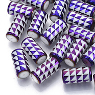 Electroplate Glass Beads, Column with Triangle Pattern, Purple, 20x10mm, Hole: 1.2mm, about 50pcs/bag(EGLA-N003-05A)