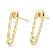 Safety Pin Shape Alloy Stud Earrings for Men Women, with 304 Stainless Steel Steel Pin, Cadmium Free & Lead Free, Light Gold, 15x4mm(PALLOY-Q447-16LG)
