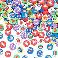 Handmade Polymer Clay Colours Beads, Flat Round with Marine Animal, Mixed Color, 9x5mm, Hole: 1.8mm, 200pcs/bag(CLAY-WH0003-03)