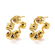 Twist C-shape Stud Earrings for Her, Half Hoop Earrings, Open Hoop Earrings, Cadmium Free & Lead Free, Real 18K Gold Plated, 24x7mm, Pin: 1mm(EJEW-C002-21G-RS)