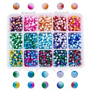 Spray Painted Resin Beads, Round, Two Tone, Dyed, Mixed Color, 4.5x4mm, Hole: 1mm, 15 Colors, 120pcs/color, 1800pcs/box(RESI-NB0001-20)