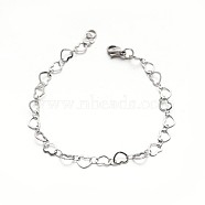 304 Stailess Steel Heart Link Bracelets, with Lobster Claw Clasps, Stainless Steel Color, 7-7/8 inch(200mm)(BJEW-N280-04)