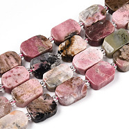 Natural Rhodonite Beads Strands, with Seed Beads, Rectangle, 10~14x8~9.5x4~5.5mm, Hole: 0.9mm, seed beads: 3x3x2, hole: 0.8mm, about 27pcs/strand, 15.55''(39.5cm)(G-T138-13)