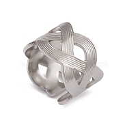 304 Stainless Steel Hollow Out Wave Open Cuff Rings for Women, Stainless Steel Color, Inner Diameter: 17.2mm(RJEW-G285-29P)