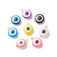 Transparent Evil Eye Resin Pendants, with Alloy Loops, Mixed Color, Flat Round Charm, Golden, 27~27.5x20x9.5mm, Hole: 3mm(PALLOY-JF01847-02)