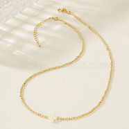 Real 18K Gold Plated 2mm Round Brass Beaded Necklaces, Cross Necklaces, Beige, 16.54 inch(42cm)(HJ8238-4)