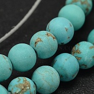 Frosted Round Natural Magnesite Beads Strands, Dyed & Heated, Turquoise, 6mm, Hole: 1mm, 6mm in diameter, hole: 1mm, about 67pcs/strand, 15.5 inch(G-I168-06-6mm)