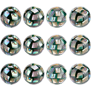 Opaque Resin Beads, with Natural Shell, Round, Black, 8.5mm, Hole: 1mm, 12pcs/box(SSHEL-BC0001-24)