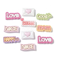 Macaron Color Opaque Resin Cabochons, Rectangle with Word, Mixed Color, 13~17x26~34.5x5.5~9mm(CRES-M026-21)
