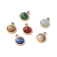 Natural Mixed Stone Charms, with Ion Plating(IP) Real 24K Gold Plated 304 Stainless Steel Findings, Half Round, 7.5x5.5x3mm, Hole: 1mm(STAS-H168-01G)