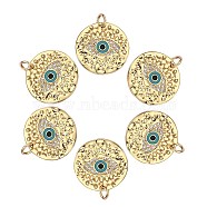 6Pcs Brass Micro Pave Clear Cubic Zirconia Pendants, with Enamel and Jump Rings, Flat Round with Eye, Real 18K Gold Plated, 18x2.5mm, Hole: 3.5mm(ZIRC-SZ0001-74)