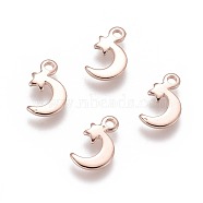 201 Stainless Steel Charms, Moon with Star, Rose Gold, 11x7x1mm, Hole: 1.5mm(STAS-H436-48RG)