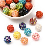 AB-Color Resin Rhinestone Beads, with Acrylic Round Beads Inside, for Bubblegum Jewelry, Mixed Color, 14mm, Hole: 2~2.5mm(X-RESI-S315-12x14-M)