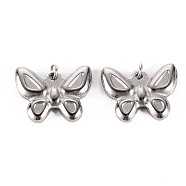 304 Stainless Steel Charms, with Jump Rings, Butterfly, Stainless Steel Color, 13x17x2.5mm, Jump Ring: 3.8x0.5mm, 2.8mm inner diameter(STAS-S116-121P)