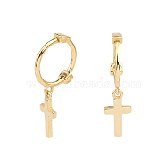 Simple and Stylish S925 Silver Cross Hoop Earrings for Daily Wear, Golden, 18x5x10mm(GW3686-1)