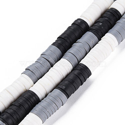 Fixed 3 Color Handmade Polymer Clay Bead Strands, Heishi Beads, Disc/Flat Round, Black & White & Gray, 6x0.3~1.5mm, Hole: 1.6~1.8mm, about 265~354pcs/strand, 12.76 inch~15.67 inch(32.4cm~39.8cm)(CLAY-S096-029A)