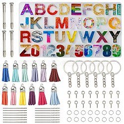 1Pcs Initial Letter A~Z & Number 0~9 Silicone Pendant Mold for KeyChain Making, with Iron Split Key Rings & Jump Rings & Screw Eye Pin Peg Bails, Tassel Pendant, Hand Drill Bits Rotary Tools Set, Mixed Color, 360x194mm(DIY-YW0008-10)