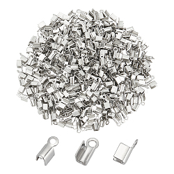 304 Stainless Steel Folding Crimp Ends, Stainless Steel Color, 9x4x4mm, Hole: 2mm, 400pcs/box(STAS-UN0017-29P)