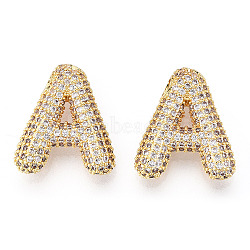 Brass Micro Pave Cubic Zirconia Pendants, Alphabet, Letter A, 22.5x19.5x7mm, Hole: 3.5x2.5mm(KK-N254-06G-A)