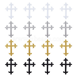 16Pcs 4 Styles Cross Fleury Polyester Embroidery Iron on Applique Patch, Sewing Craft Decoration, Mixed Color, 95~96x70~72x1mm, 4pcs/style(PATC-DC0001-02)