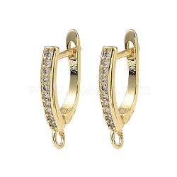 Brass Micro Pave Clear Cubic Zirconia Hoop Earring Findings, Latch Back with Loop, Long-Lasting Plated, Rack Plating, Lead Free & Cadmium Free, Real 18K Gold Plated, 21x12x3mm, Hole: 2.5mm, Pin: 0.8mm(KK-H256-18G)